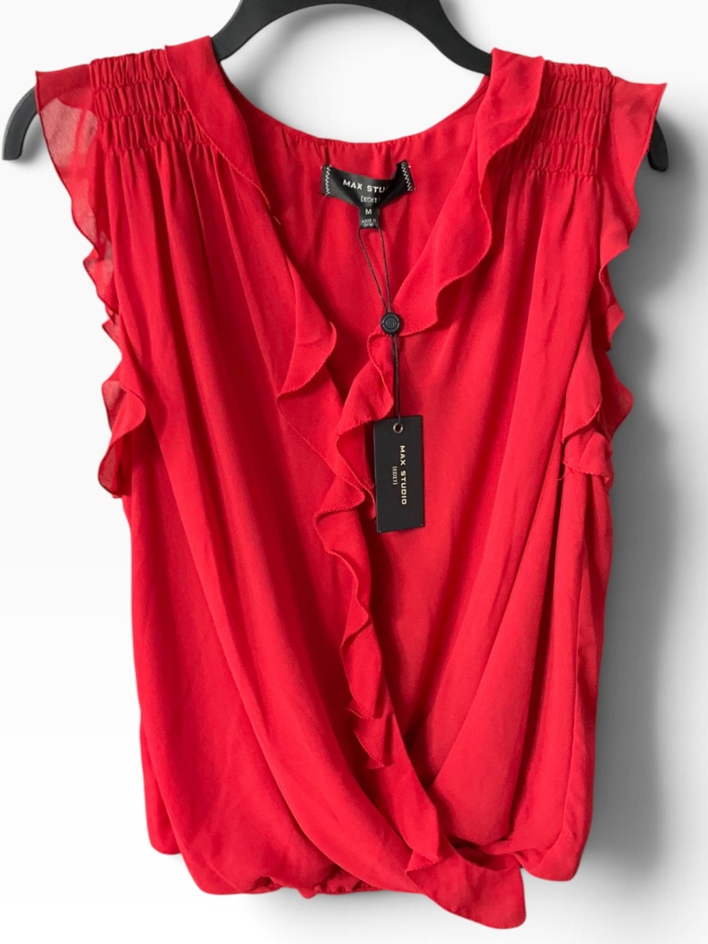 Max Studio Vibrant Red Ruffle Surplice Blouse Size Medium NWT